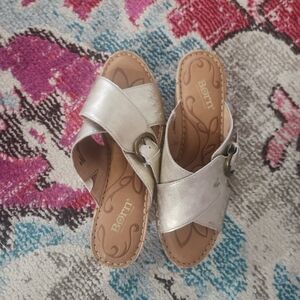 Born Women's Shimmering Silver Slide Sandals